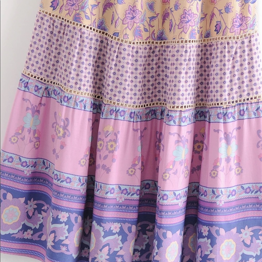 Boho Gypsy Floral Print Maxi Skirt Purple Pink - Picture 10 of 12